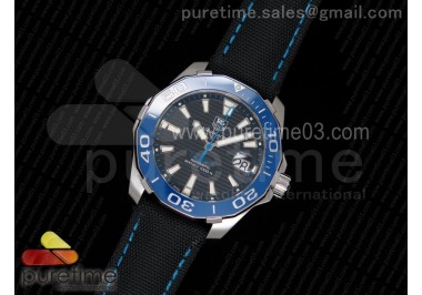 AquaRacer Calibre 5 SS Blue Ceramic Bezel V6F 1:1 Best Edition Black Dial on Black Nylon Strap A2824