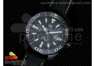 Aquaracer Calibre 5 ALL Black PVD MKF 1:1 Best Edition Textured Dial Ceramic Bezel on Nylon Strap A2824