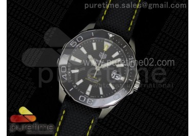 Aquaracer 300m Calibre 5 SS Black Bezel Black Textured Dial on Black Nylon Strap NH35A