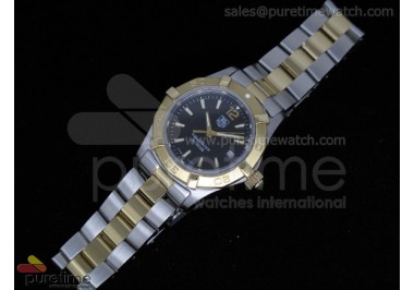 Aquaracer Ladies SS/YG Black Dial Stick Markers on SS/YG Bracelet Swiss Quartz