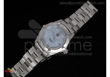 Aquaracer Ladies SS Blue MOP Dial SS Bezel on Bracelet Swiss Quartz