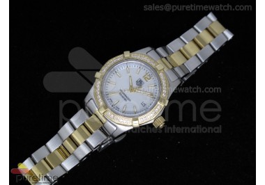 Aquaracer Ladies SS/YG White MOP Dial Stick Markers Diamond Bezel on SS/YG Bracelet Swiss Quartz