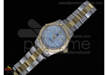 Aquaracer Ladies SS/YG Diamond Bezel Blue MOP Dial on SS/YG Bracelet Swiss Quartz