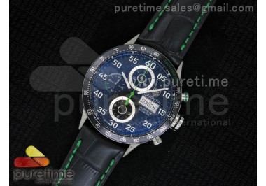 Carrera Calibre 16 SS Chrono Singapore Limited Edition Green Black Dial on Black Leather Strap ETA7750