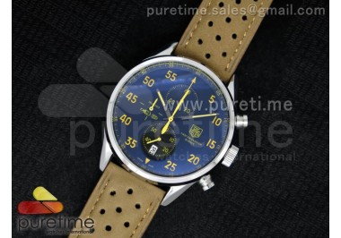 Carrera Calibre 1887 SS Chrono Black Dial Yellow Markers on Brown Leather Strap Jap Quartz