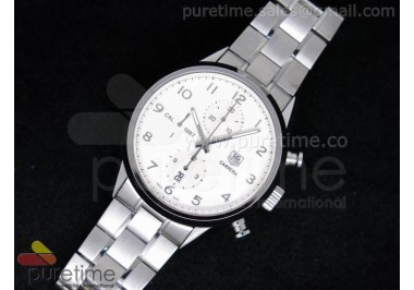 Carrera CAL1887 Chronograph SS White Dial with Arabic Number Markers on SS Bracelet A7750