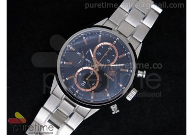Carrera CAL1887 Chronograph SS Black Dial with RG Markers on SS Bracelet A7750