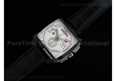 Monaco LS Calibre 12 Quartz PVD White on Black Leather Strap