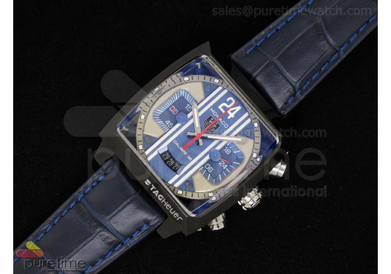 Stührling Original Men's 44mm Monaco Rialto Quartz Chronograph Blue Leather Strap Watch