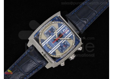 Monaco 24 Quartz Chrono SS Blue Dial on Blue Leather Strap