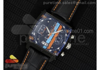 Monaco Twenty-Four Gulf PVD Black Dial on Black Leather Strap Jap Quartz