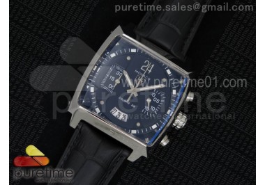 Monaco Concept Chrono SS Black Dial on Black Leather Strap Jap Quartz