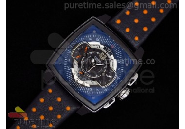 Monaco Mikrograph PVD Black Dial on Black/Orange Leather Strap Jap Quartz