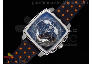 Monaco Mikrograph SS Black Dial on Black/Orange Barenia Leather Strap Jap Quartz