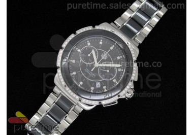 Formula 1 Lady Chrono SS/Black Ceramic Black Dial Diamond Markers Diamond Bezel on Bracelet Swiss Ronda Quartz