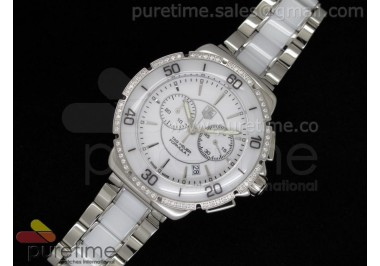 Formula 1 Lady Chrono SS/White Ceramic White Dial Stick Markers Diamond Bezel on Bracelet Swiss Ronda Quartz