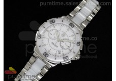 Formula 1 Lady Chrono SS/White Ceramic White Dial Diamond Markers on Bracelet Swiss Ronda Quartz